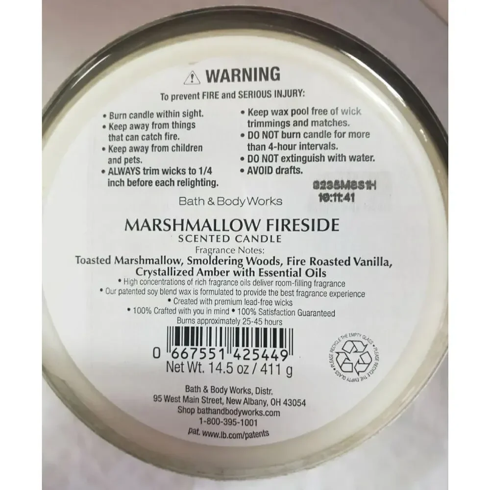 BBW Marshmallow Fireside Large 3 Wick Candle Holiday Home Fragrance